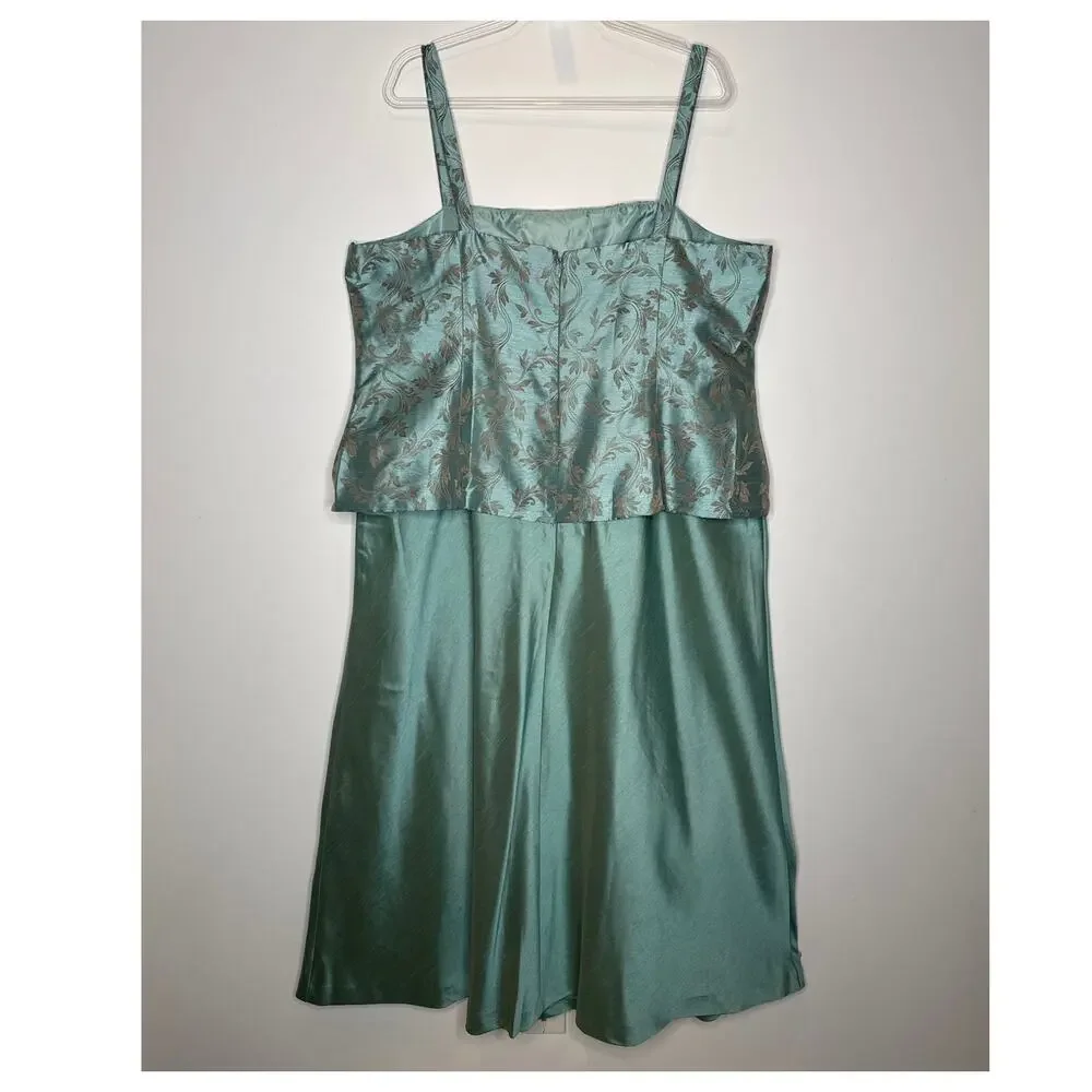 2000s R&M Richards seafoam brocade jacket & satin dress set size 18